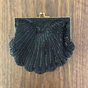 1950's Vintage Black Beaded Seashell Purse